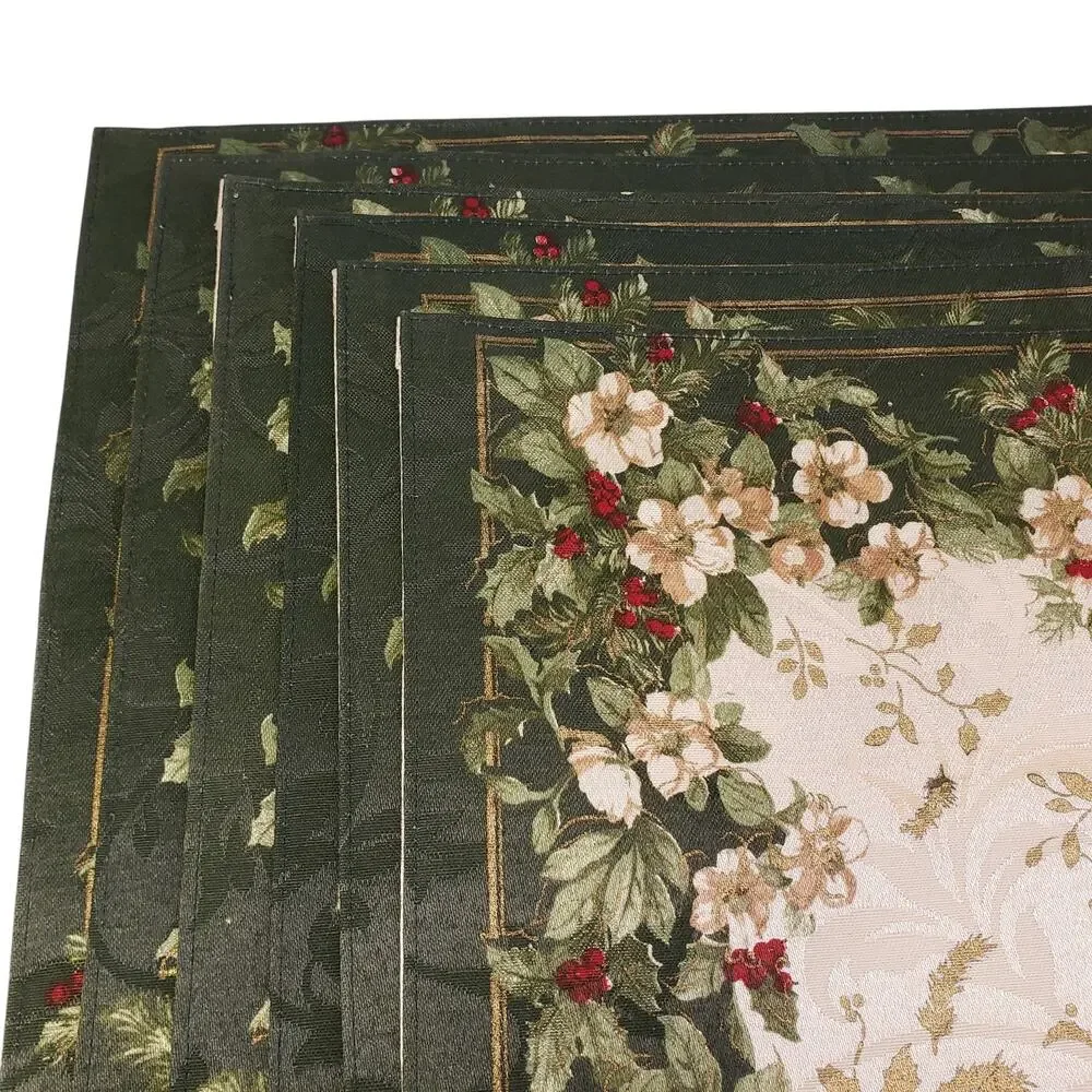 Kemp & Beatley Splendor Fabric Placemats Holiday Floral Design Reversible 6 Pack